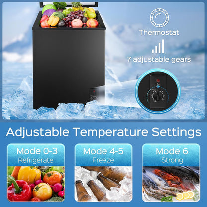Anypro Chest Freezer 4.5 Cu.Ft, FreeStanding Top Door Compact Small Deep Mini Freezer with Removable Basket, 7 Adjustable Temperatures for Garage Dorm Apartment RV Kitchen Business, Black
