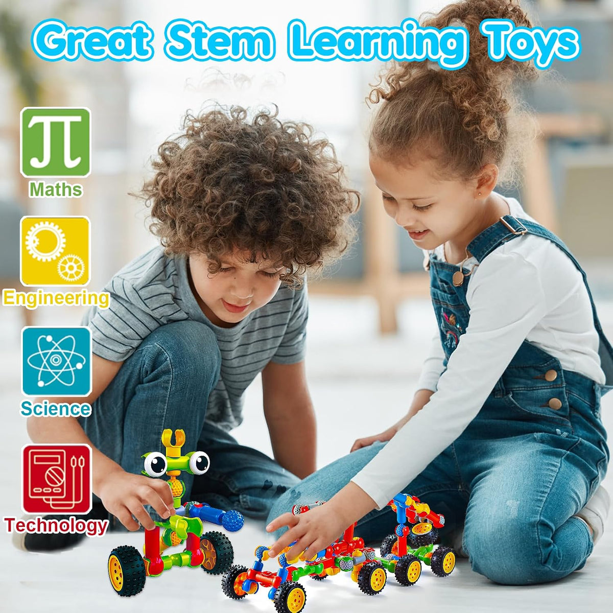 Qirptey 125-Piece STEM Building Toys for Kids Ages 3+, Educational Interlocking Building Blocks with Idea Booklet & Storage Box, Creative Engineering Construction Set