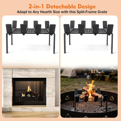 facka Fireplace Grate with Ember Retainer, 21" Heavy Duty Steel Fire Grate 8-Bar Fireplace Log Holder and Wood Stove Grate Rack for Indoor Hearth, Outdoor Fire Pit, Easy Assembly