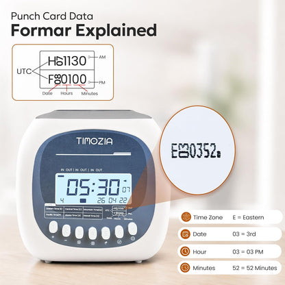 Time Clock for Employees Small Business, 6 U.S. Time Zones, Automatic Daylight Saving & Auto Time Update, Punch Card Time Recorder with 6 Punches Per Day-50 Time Cards and 2 Ribbons (White-3)