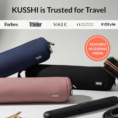 KUSSHI Travel Hair Tools Case - Heat Resistant, Machine Washable Neoprene Hair Accessories Case For Hot Tools, Flat Irons and Airwrap-Style Tools (Mauve/Stone)