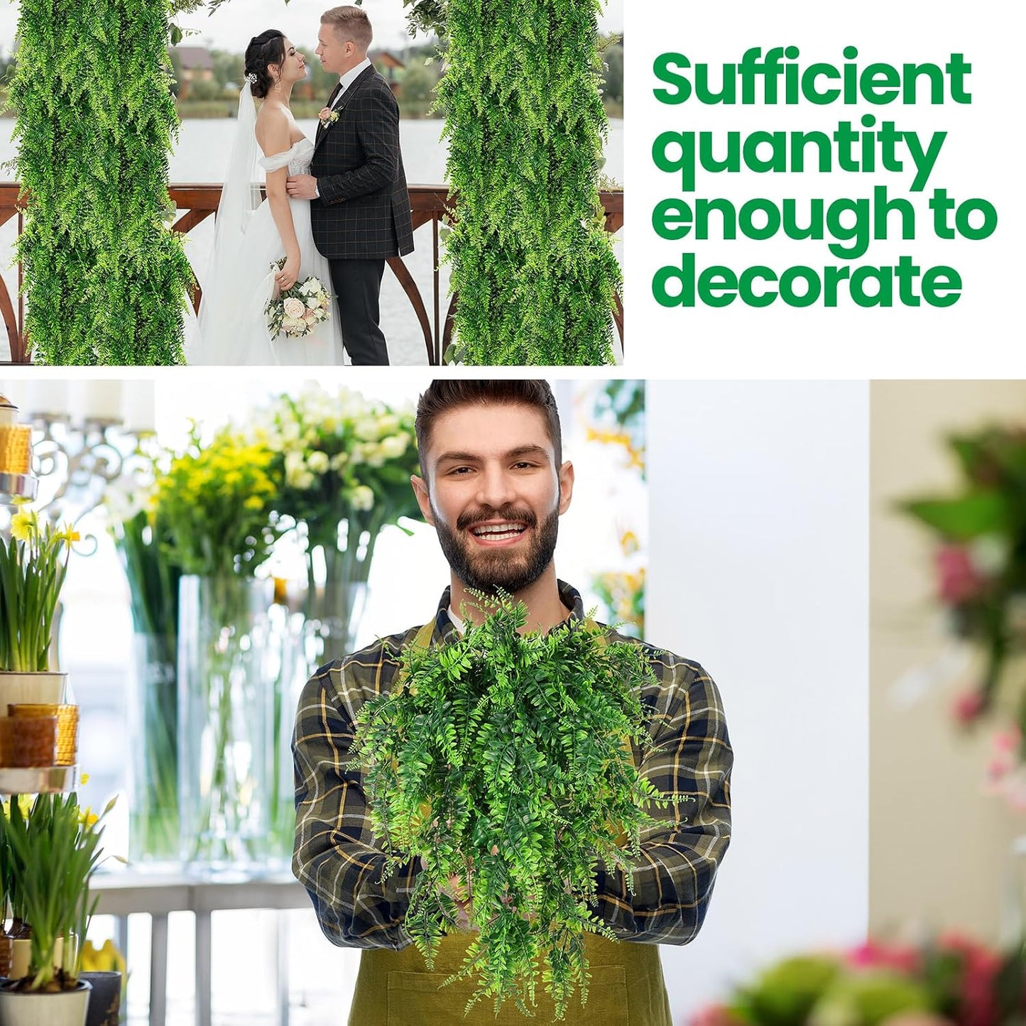 XunYee 28 Pcs Artificial Hanging Plants 32 Inch, Boston Fern Detachable Branch Fake Greenery, Faux Lifelike Eucalyptus Fern Ivy Vine for Indoor Outdoor Wall Room Wedding Decor No Baskets