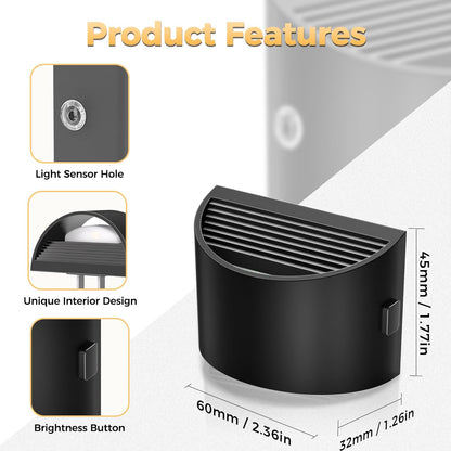 DORESshop Plug-In Night Light, Adjustable 3-Level Brightness, Dusk-to-Dawn Sensor, 3000K, Black, 2-Pack