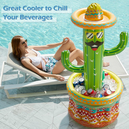 Jasonwell Inflatable Pool Party Cooler, X-Large Cactus Drink Holder & Ice Bucket with 4 Toss Rings, Inflatable Pool Party Game & Tropical Beach Decoration for Kids & Adults, Green