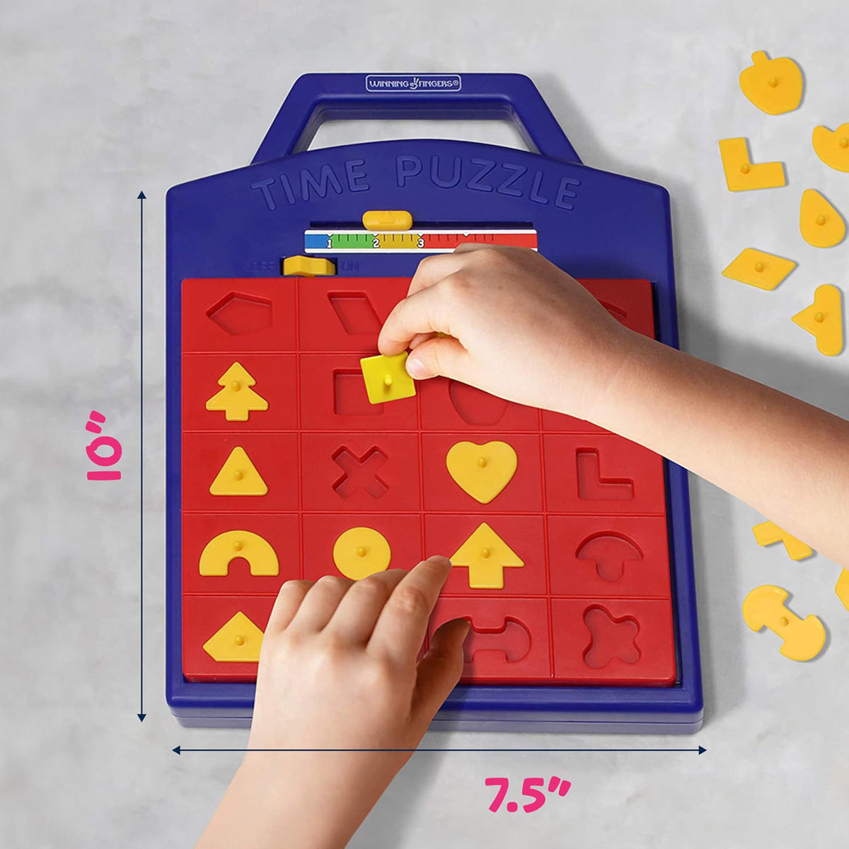 Winning Fingers Shape Toy Puzzle Game, Pop-Up Board Game with Shape Puzzles, 2-Player Matching & Concentration Game for Kids Ages 3+, Blue