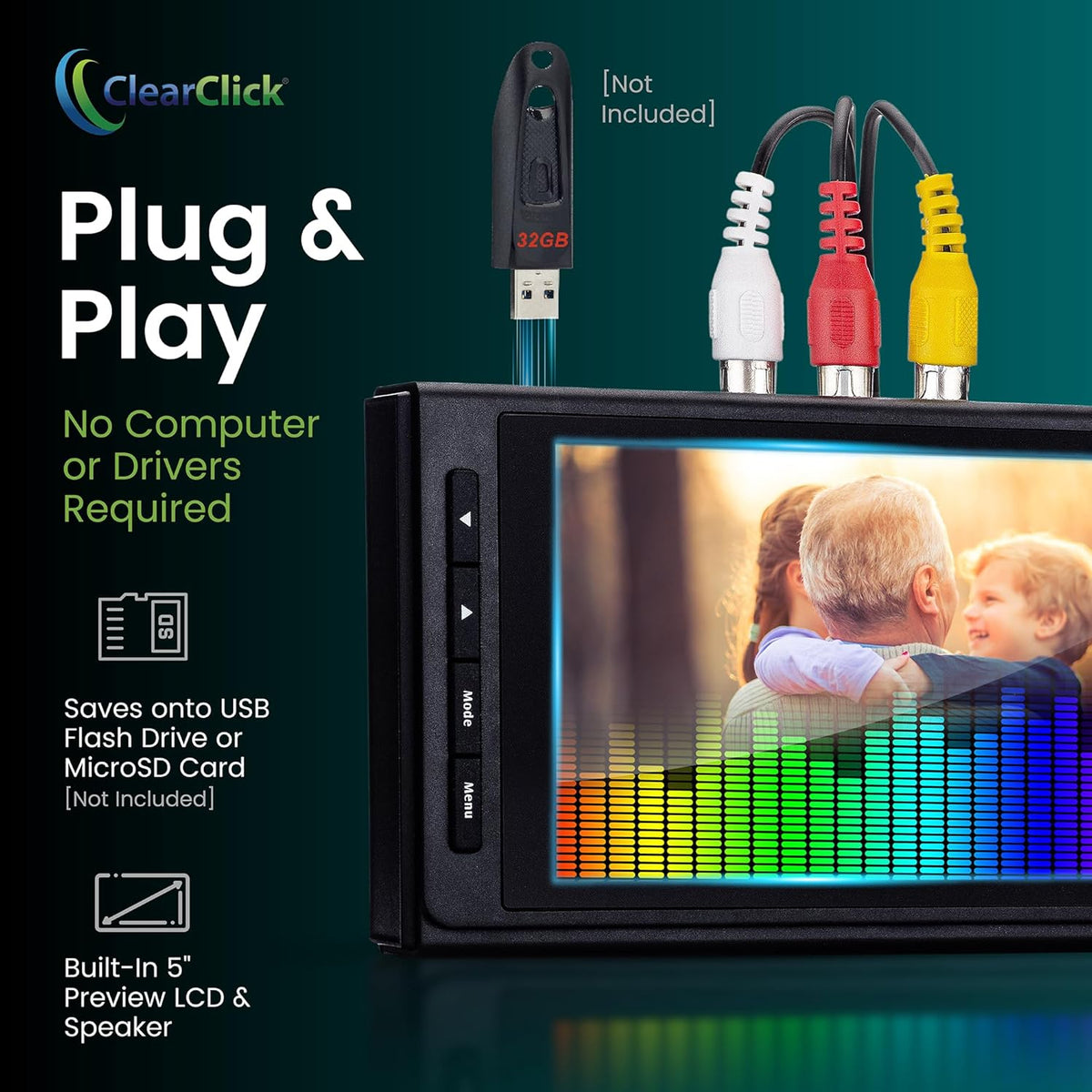 ClearClick Video to Digital Converter 3.0 (Third Generation) - Record Video & Audio from VCR's, VHS, AV, RCA, Hi8, Camcorder, DVD, Turntables, Cassette Tapes [Requires Working VCR/Camcorder & Tapes]