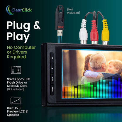ClearClick Video to Digital Converter 3.0 (Third Generation) - Record Video & Audio from VCR's, VHS, AV, RCA, Hi8, Camcorder, DVD, Turntables, Cassette Tapes [Requires Working VCR/Camcorder & Tapes]