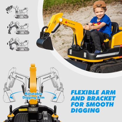 JOYLDIAS 2-in-1 Ride-On Excavator & Bulldozer, 12V Battery-Powered Kids Construction Vehicle with 360° Rotation, Parent Remote Control, Bluetooth, MP3 & Toolbox