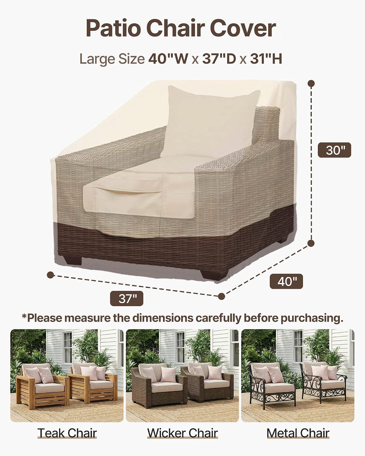 Vailge Heavy-Duty Waterproof Patio Chair Covers, 2-Pack, Beige & Brown
