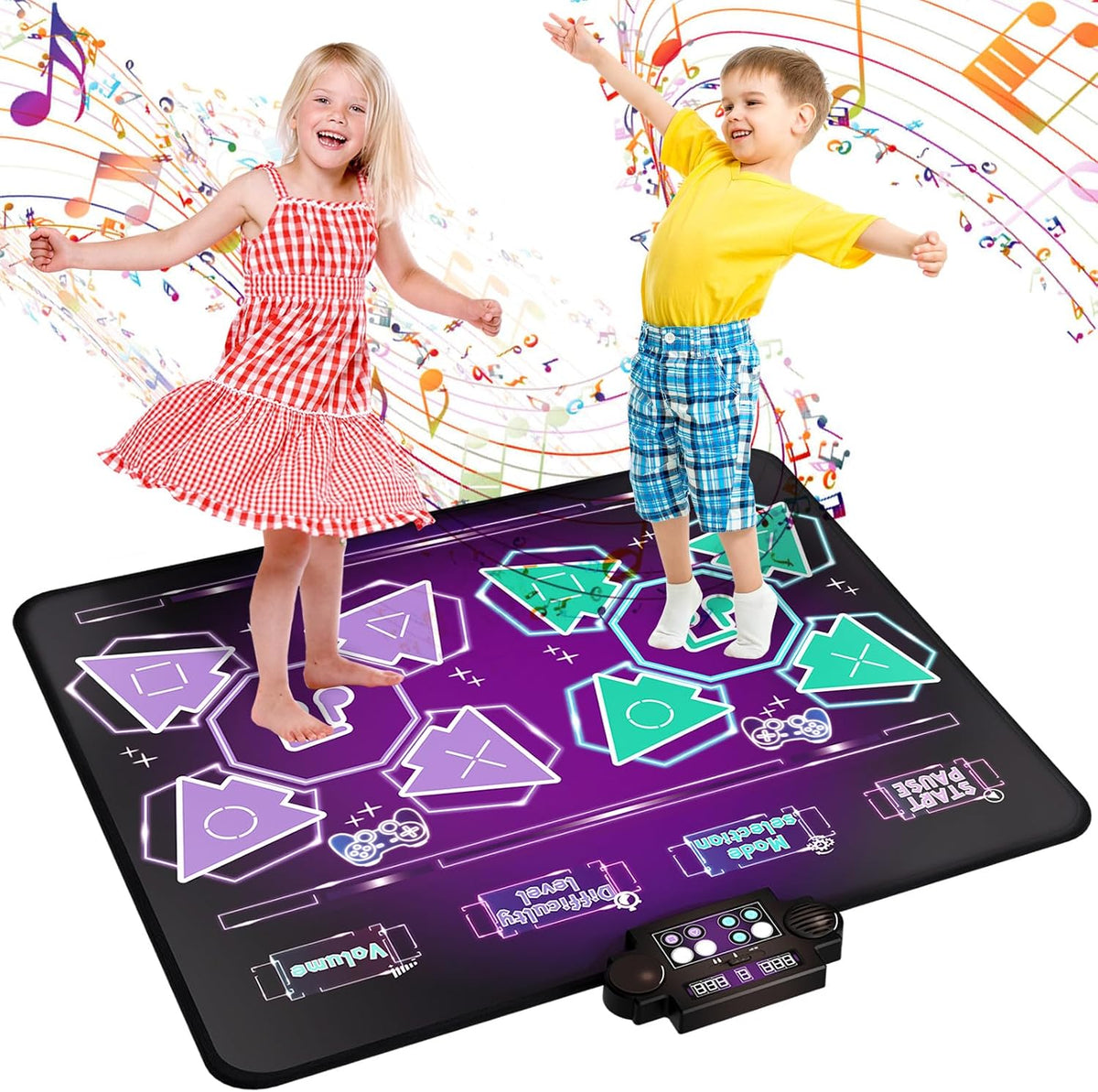 Joyvalley Kids Dance Mat, 2-Player Electronic Dancing Pad with Music, LED Lights, 8 Challenge Levels, Anti-Slip Floor Game Toy, Purple