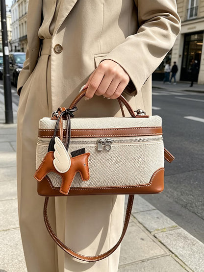 HyperionFlo Essentials Designer Top-Handle Bag for Women, Small Pouch Crossbody Purse, Synthetic Grained Leather, Linen-Brown Marble