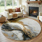 Black Gray Gold Abstract Modern Marble Art Deco Round Rug 10Ft, Washable