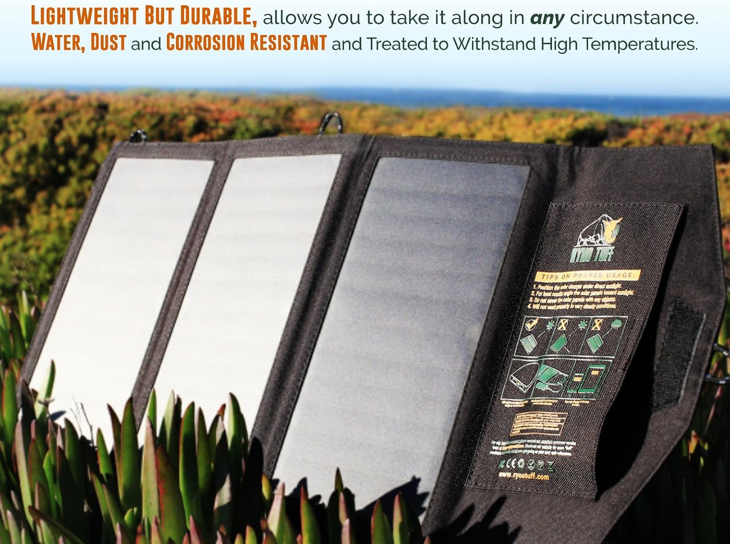 Ryno Tuff 21W Lightweight Portable Solar Charger for Camping - Foldable Solar Powered Cells with 2 USB Ports To Fast Charge Smartphones, Tablets & Battery Packs -Charge While Hiking, Camping & Fishing