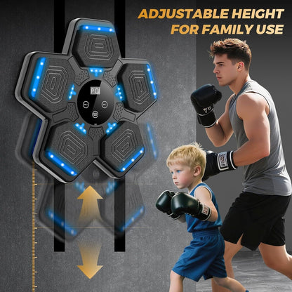LOLBOX Music Boxing Machine, Wall-Mounted Bluetooth Punching Pad with Gloves, Smart Boxing Target with Punch Counter, Adjustable Height & 3 Resistance Levels, Jet Black