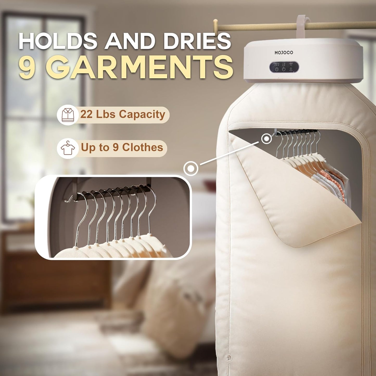 MOJOCO Portable Clothes Dryer - 600w Compact Dryer for Apartment, Travel