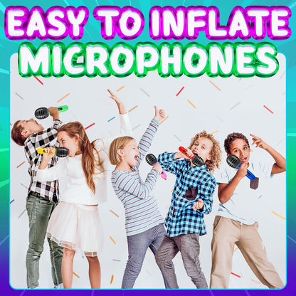 Bedwina Inflatable Microphones, 12-Pack 10-Inch Neon Karaoke Party Favors, Blow-Up Music Props for Kids & Adults, Photo Booth Decorations & Party Supplies