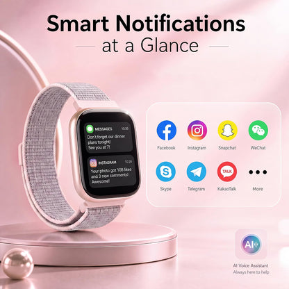 KIPTUMTEK T7 Smart Watch for Women, 1.83" HD Touch Screen, Bluetooth Calling, Fitness & Health Tracker, 2 Bands, Pale Pink