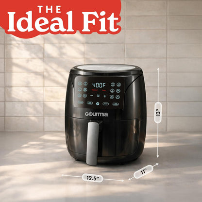 Gourmia Air Fryer - 4 Qt Basket Capacity, 12 Cooking Presets, Black Digital Display, Touch Controls, 90–400°F Adjustable Temperature, Dishwasher-Safe Basket & Crisper Tray
