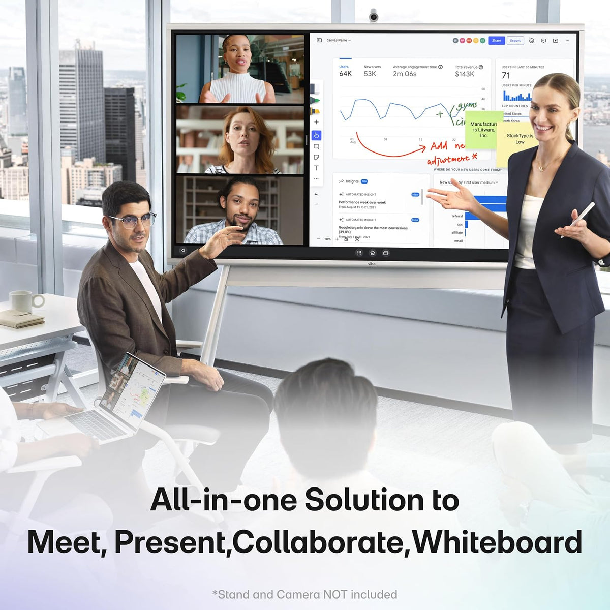 Vibe S1 55-Inch Smart Board | 4K UHD Interactive Touchscreen Display with 250+ Apps, Cloud Whiteboard, Wi-Fi 6 & Bluetooth 5.2 for Office, Classroom & Conference Room