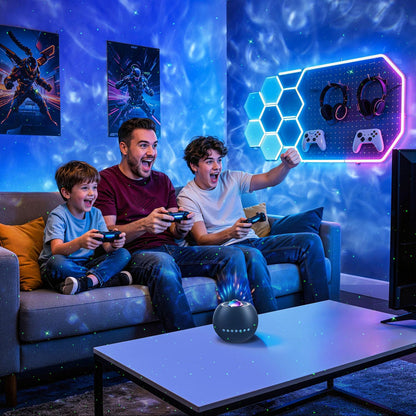 One Fire 360 Game Lights Galaxy Projector Gaming Accessories Gaming Room Decor Green Star Bluetooth Speaker+15 White Noise Man Cave Accessories Cool Gifts for Men Birthday Gift Cool Stuff for Teen Boy