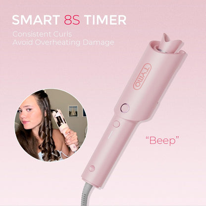 TYMO Automatic Rotating Curling Iron, TYMO CURLPRO Beach Waves Hair Curler 500 Million Ionic Curling Wand, Dual Voltage, Portable Lightweight for Travel, Ceramic Coating, 1 Inch, Pink