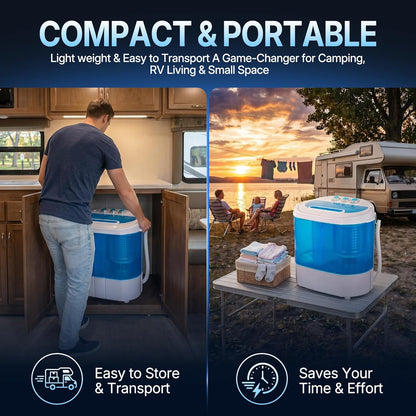 SUPER DEAL Small Portable Washing Machine | 9.9LB Twin Tub Mini Compact Washer with Spin Cycle, Top Load Design & Separate Timers