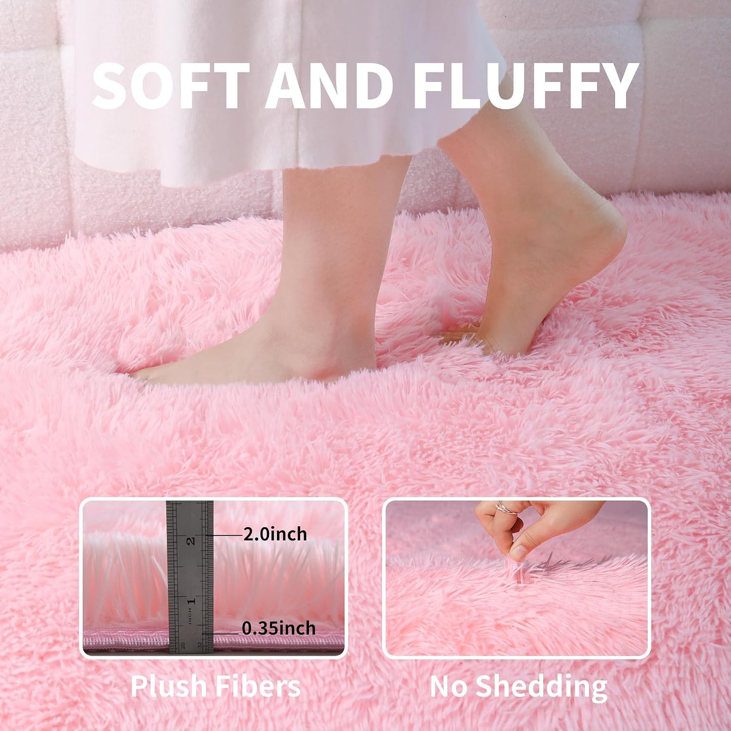 Pink Fluffy 4x6 Area Rugs for Bedroom Girls, Plush Washable Carpet Area Rug for Kids Room, Nursery, Dorm Room, Non Slip Shaggy Floor Carpet