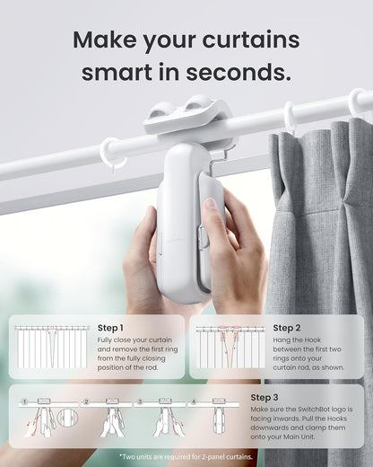 SwitchBot Smart Automatic Curtain Opener 2 Pack with Hub Mini - WiFi Remote Control with App/Timer, Performance Upgrade, Compatible with Alexa, Google Home, HomeKit