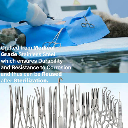 A2Z Stainless Steel 22 Pcs Veterinary Instruments Set Includes Kelly Forceps Mosquito Hemostats Carmalt Rochester Backhaus Towel Clamps Mayo Metzenbaum Scissors Multipurpose Spay Pack Kit-All in ONE