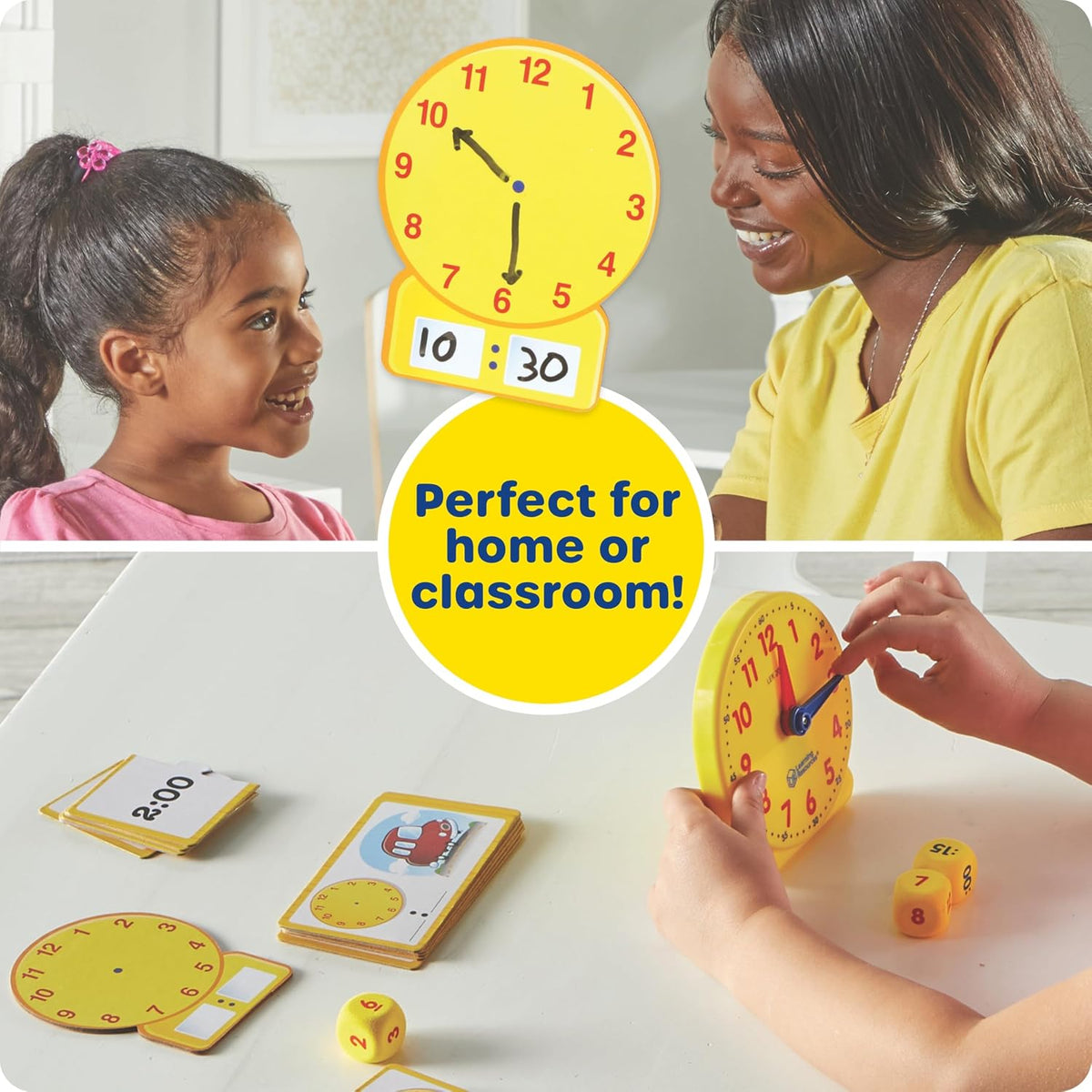 Learning Resources Time Activity Set, 41-Piece Hands-On Clock Learning Kit for Kids Ages 5+, Analog & Digital Time Practice with Activity Cards, Puzzles & Dice
