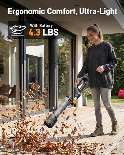Teslong 20V Brushless Leaf Blower 600 CFM Cordless w/Battery & Charger Adjustable Angle; 600 CFM Airflow; 115 MPH Max Speed; 20V Brushless Motor; Turbo Mode; Dual Air Speed/Air Volume Mode