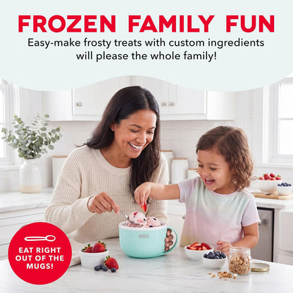 Dash My Mug Ice Cream Maker Bundle, 2 Half-Pint Freezer Mugs, Aqua Electric Soft Serve Ice Cream Machine Set, Ingredient Chute, Single Serve Freezer Bowls, Countertop Frozen Treat Maker