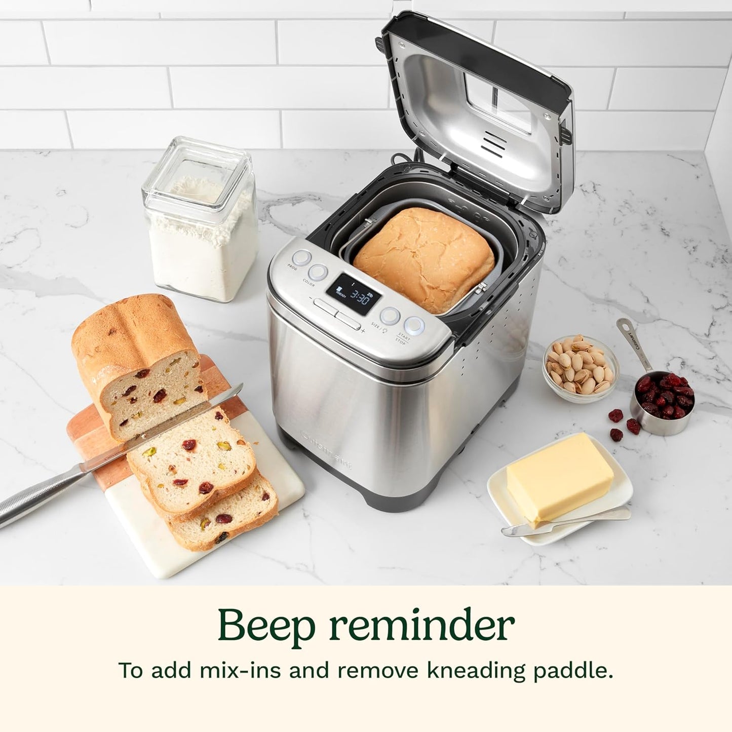 Cuisinart Bread Maker Machine, Stainless Steel, 12 Programs, Up to 2 lbs Compact automatic bread maker with 12 menu options, 3 crust colors & sizes, LCD display, 13-hr delay-start timer, CBK-110P1ES