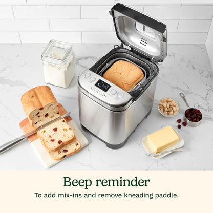 Cuisinart Bread Maker Machine, Stainless Steel, 12 Programs, Up to 2 lbs Compact automatic bread maker with 12 menu options, 3 crust colors & sizes, LCD display, 13-hr delay-start timer, CBK-110P1ES
