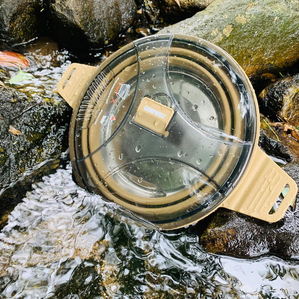 2.5L Collapsible Camping Cook Pot, Khaki Portable Cookware, Outdoor Hiking