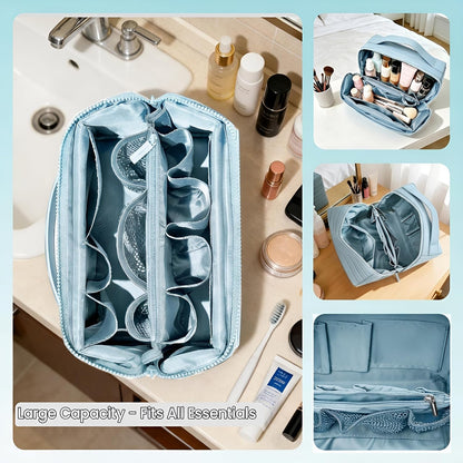 HyperionFlo Essentials Fold-Down Standing Makeup Bag Travel Toiletry Organizer