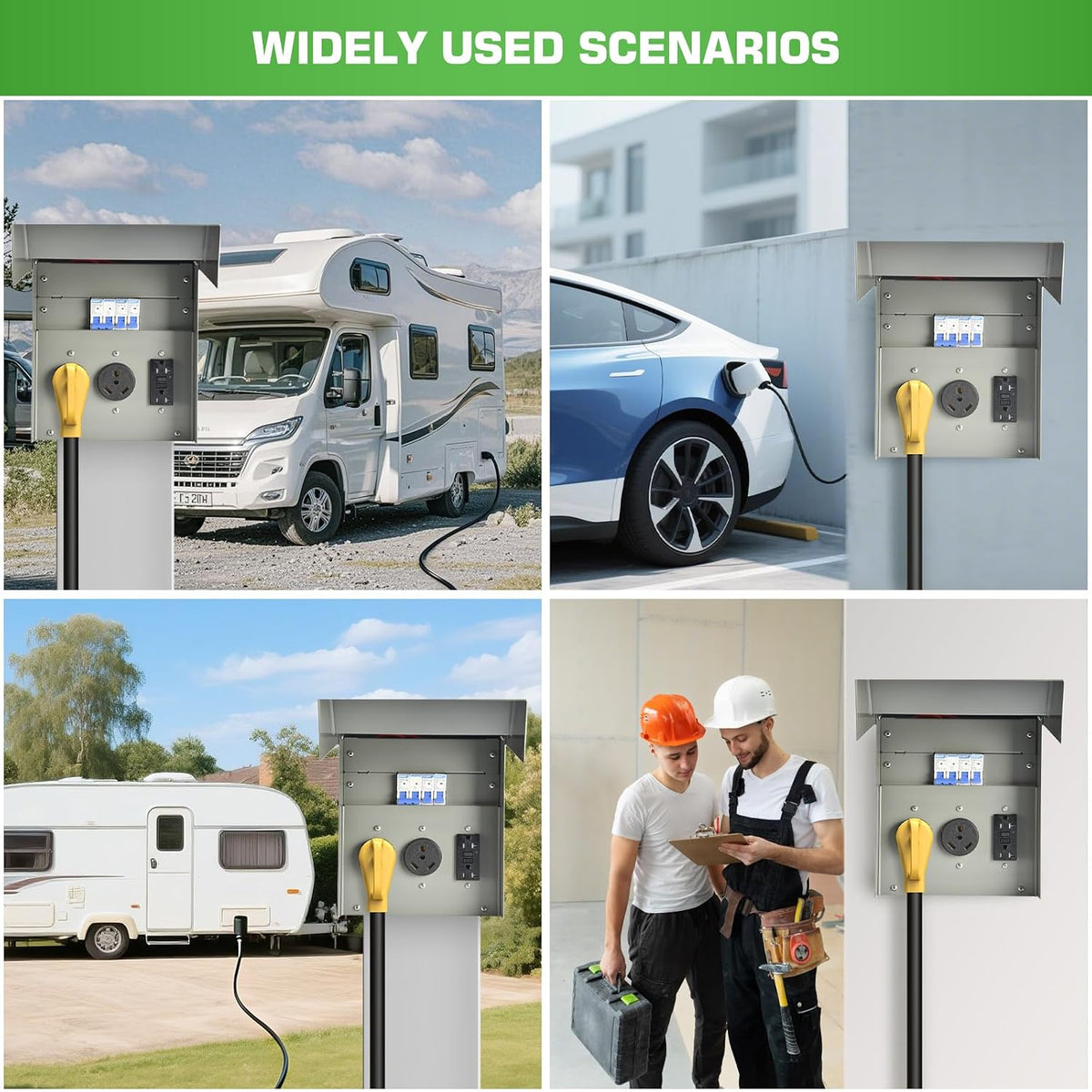 RV Electrical Panel with Breaker, Temporary Power RV Outlet Box with 20 30 50 Amp Receptacle, Weatherproof RV Electrical Power Outlet Power for Hookup Camper Travel Trailer Motorhome