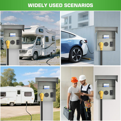 RV Electrical Panel with Breaker, Temporary Power RV Outlet Box with 20 30 50 Amp Receptacle, Weatherproof RV Electrical Power Outlet Power for Hookup Camper Travel Trailer Motorhome