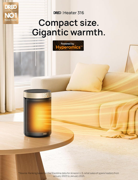 DREO Space Heater, Portable Electric Heaters for Indoor Use with Thermostat 2026 Upgraded, 34dB Quiet, 12H Timer, 5 Mode, Remote, 1500W PTC Ceramic Fast Safety Heat for Office Bedroom Home, Gold