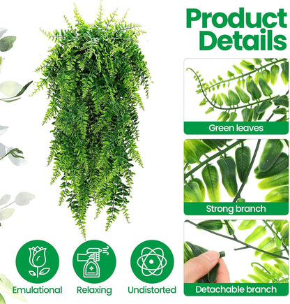 XunYee 28 Pcs Artificial Hanging Plants 32 Inch, Boston Fern Detachable Branch Fake Greenery, Faux Lifelike Eucalyptus Fern Ivy Vine for Indoor Outdoor Wall Room Wedding Decor No Baskets