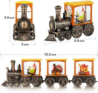 Gorrzai Fall Snow Globe Lantern, Pumpkin Turkey Gnome Train, 6H Timer