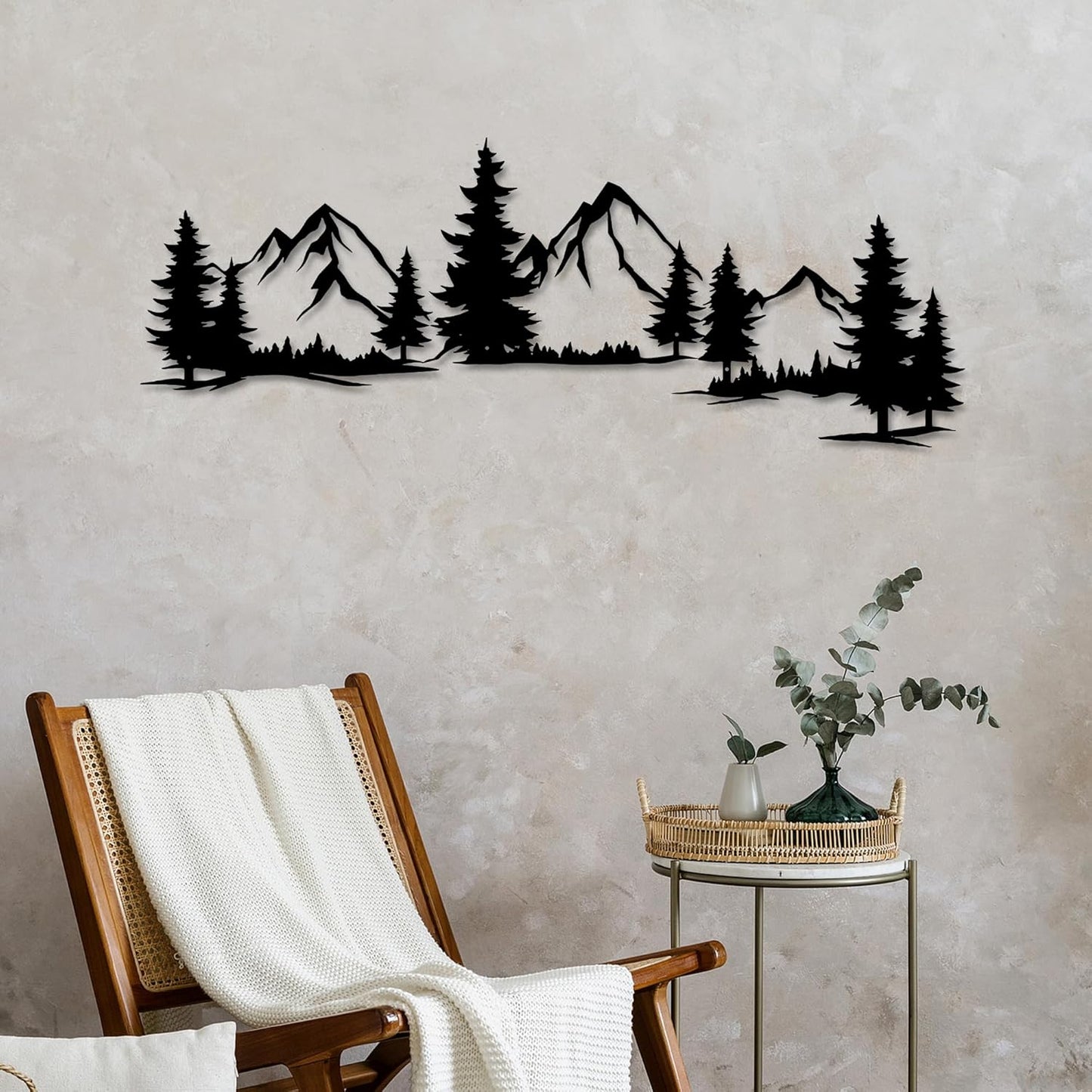 Xedatric Mountain Forest Metal Wall Art 15x44 Inch Nature Landscape Decor Large horizontal evergreen trees wall art for living room. Housewarming gift for nature lovers. Indoor decor.