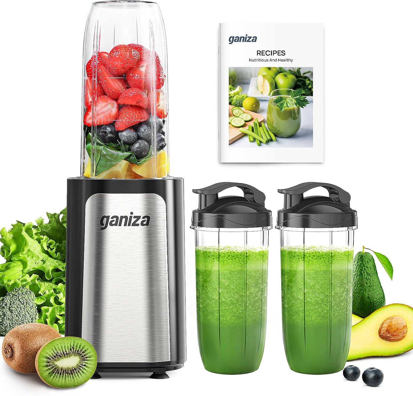 Ganiza 14-Piece 900W Personal Smoothie Blender, Black Silver
