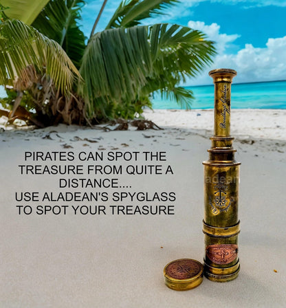 ALADEAN Scout Regiment Brass Telescope 19", London 1940 Antique Replica Spyglass, 20x Magnification DF Lens, Handheld Vintage Brass Telescope with Leather Case
