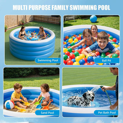 Inflatable Pool, 71" x 71" x 30", Round Family Swimming Pool with 4-Layer Air Chambers, Portable Blow-Up Pool for Kids & Adults, Blue