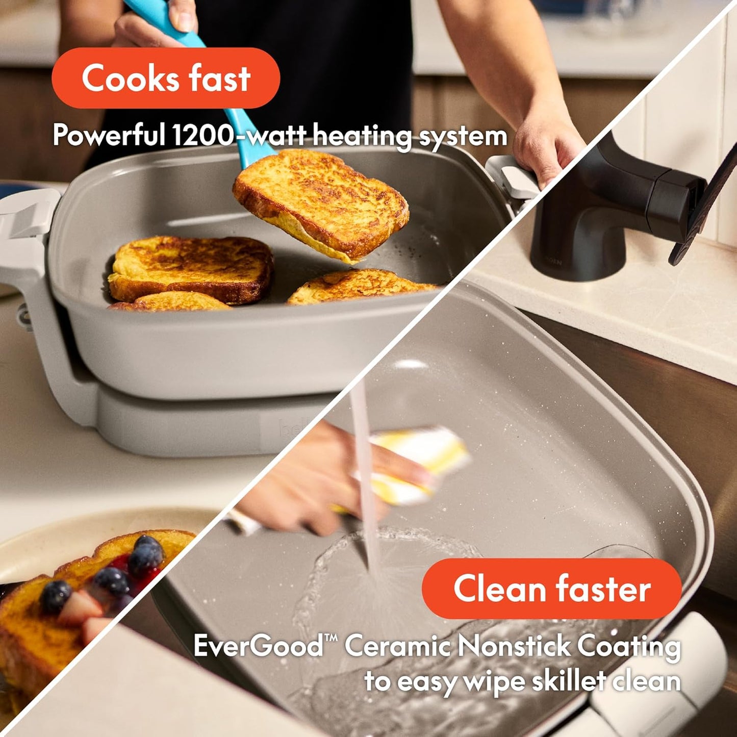 bella Fits-Anywhere SAUTE Make & Take Skillet, Non-Toxic, Ceramic, Oatmilk