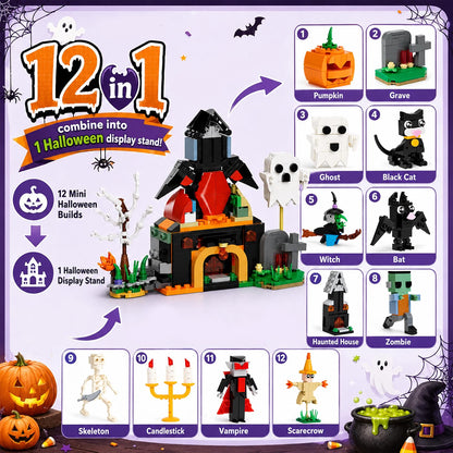 Cleboen Halloween Building Blocks Blind Eggs, 12-in-1 Haunted House Mini Building Block Sets, Surprise Eggs Party Favors for Kids Ages 6-12, Halloween Toys & Goodie Bag Stuffers