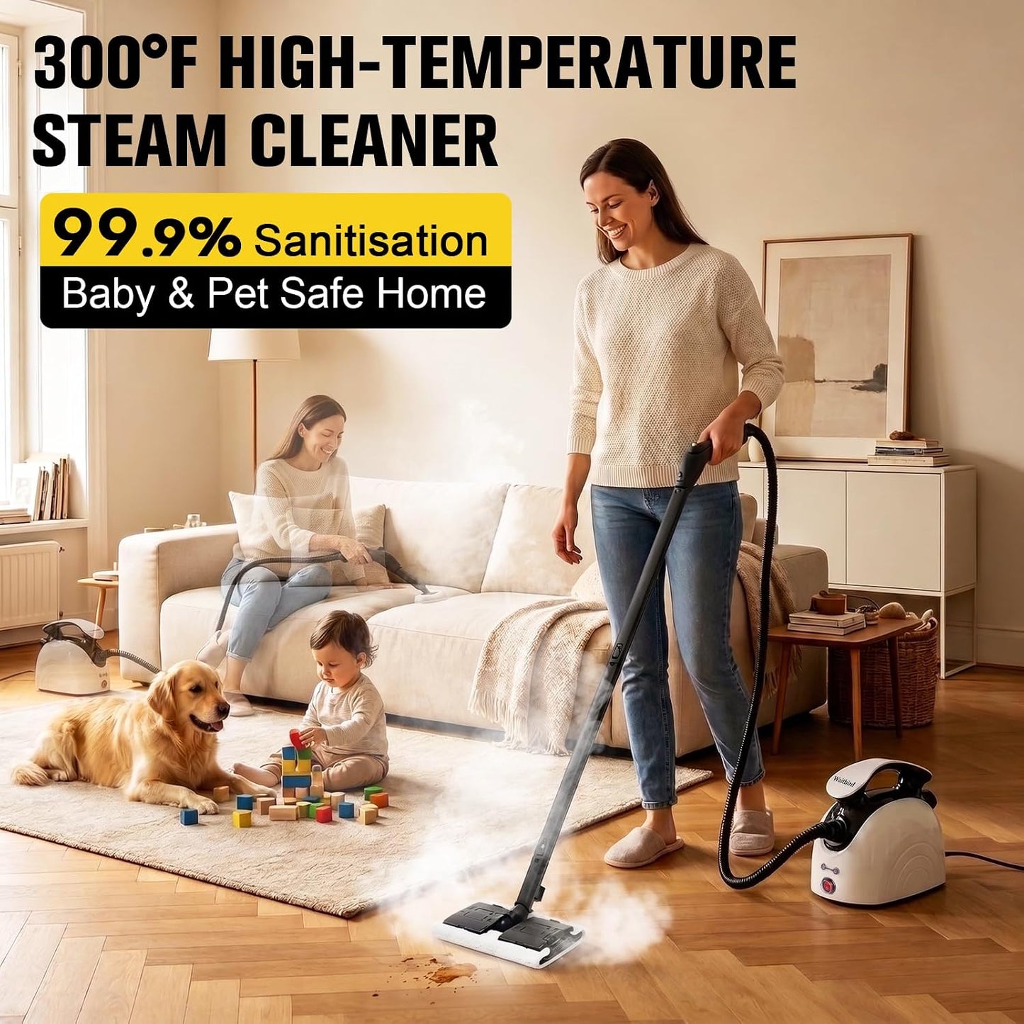 Waitbird 4.5 Bar 300°F Steam Cleaner for Bathroom, Kitchen, Floor & Grout Easy Use | Quick Heat Up | Large Tank | Quiet Operation | Safety Lock | 21 Accessories for Tiles, Toilets, Stovetop & Carpet