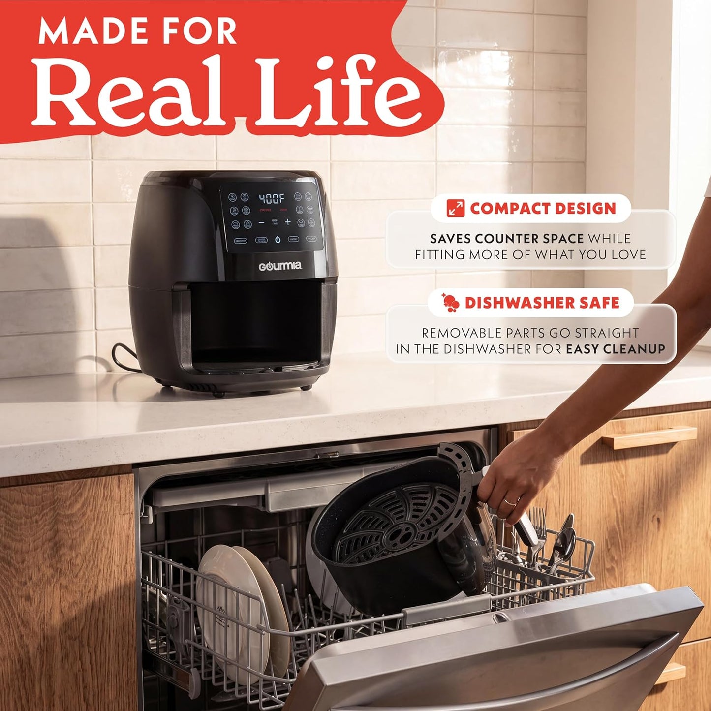 Gourmia Air Fryer - 4 Qt Basket Capacity, 12 Cooking Presets, Black Digital Display, Touch Controls, 90–400°F Adjustable Temperature, Dishwasher-Safe Basket & Crisper Tray