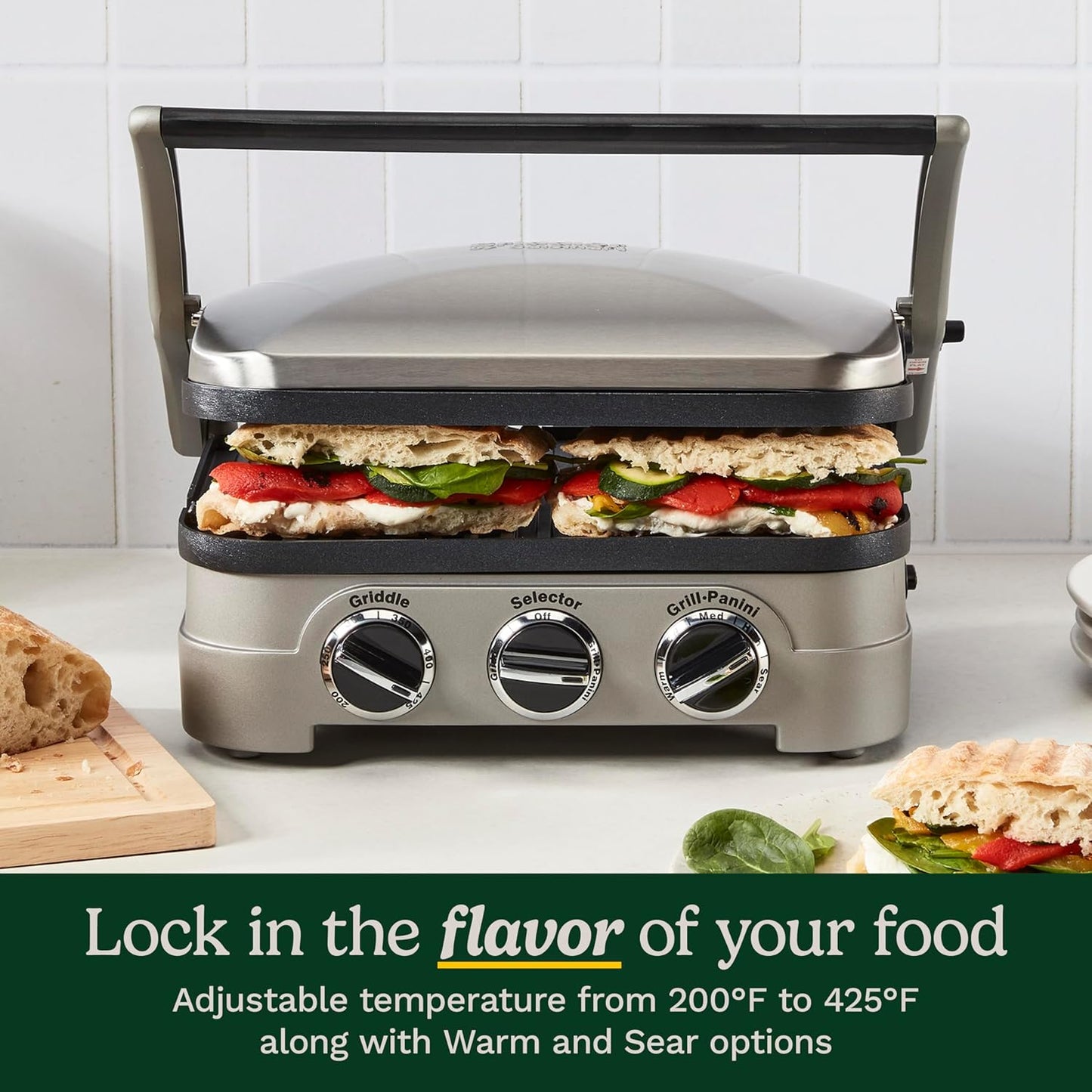 Cuisinart Panini Press and Grill, 1500W 5-in-1 Griddler, Dishwasher-Safe Panini press, sandwich maker & indoor grill with reversible nonstick plates & dual heat control, GR-4NNAS